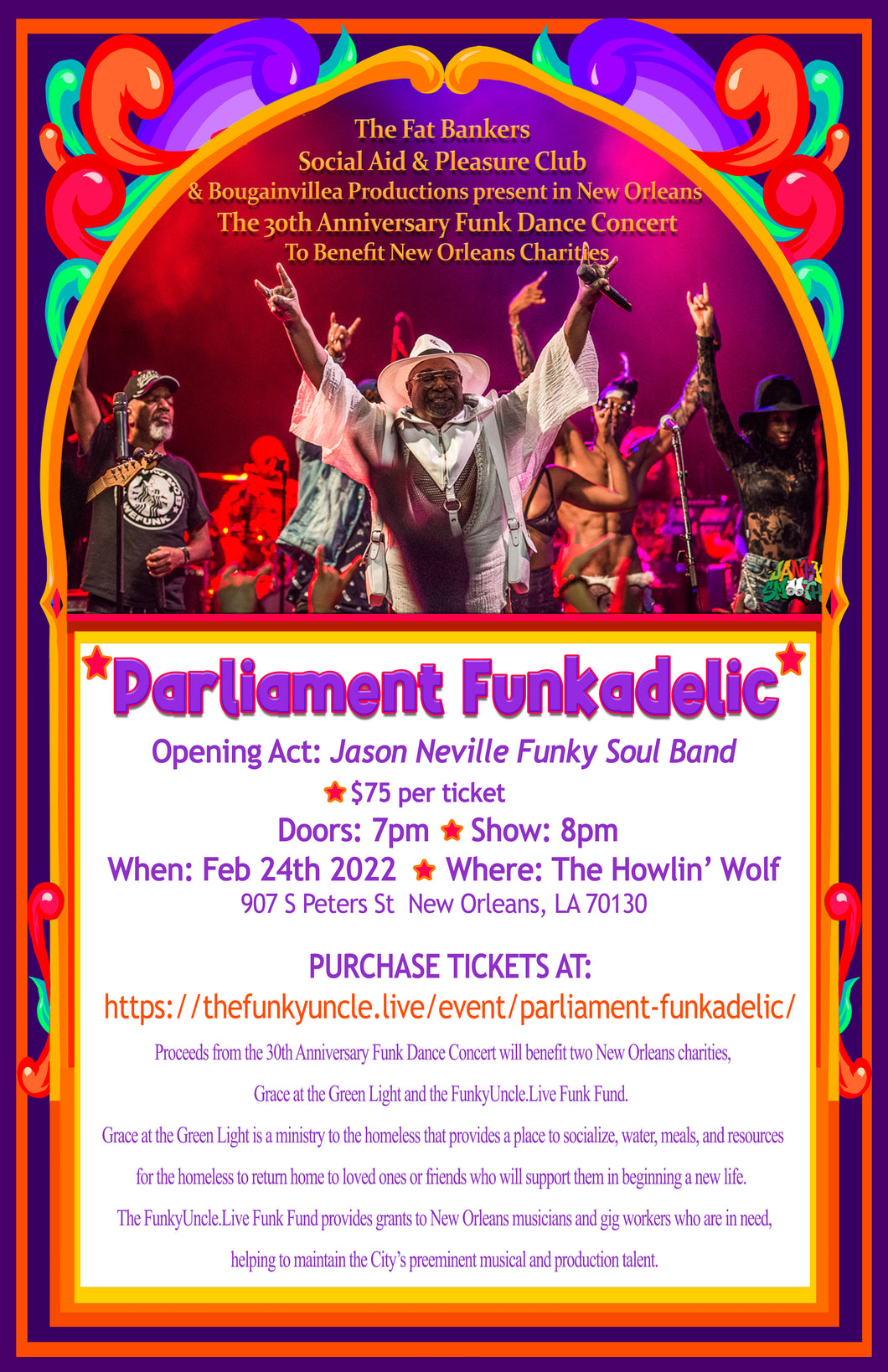 Parliament Funkadelic LIVE at The Howlin' Wolf 2/24 8pm - ADMIT ONE